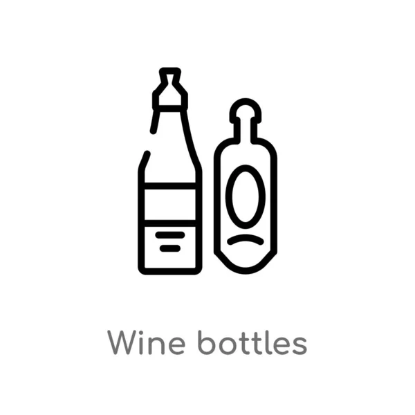 Bosquejo Botellas Vino Icono Vectores Aislado Negro Simple Línea Elemento — Vector de stock