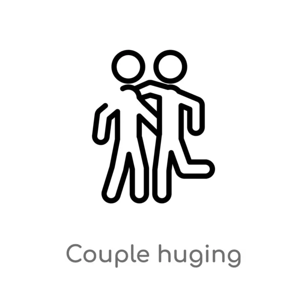 Outline Couple Huging Vector Icon Isolated Black Simple Line Element — Stock Vector