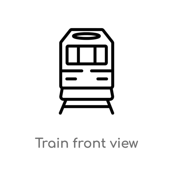 Overzicht Trein Vooraanzicht Vector Icoon Geïsoleerde Zwarte Eenvoudige Lijn Element — Stockvector