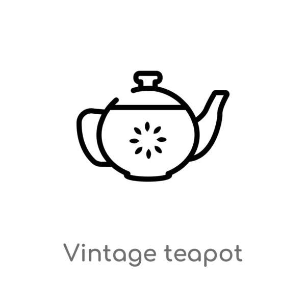 Contour Vintage Théière Vecteur Icône Illustration Isolée Élément Ligne Simple — Image vectorielle