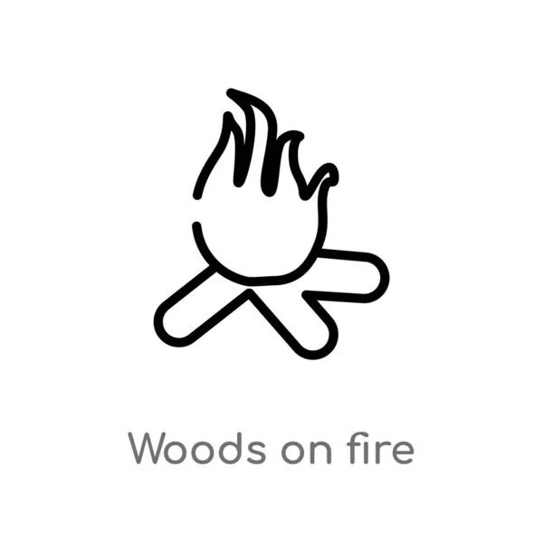 Overzicht Woods Fire Vector Icon Geïsoleerde Zwarte Eenvoudige Lijn Element — Stockvector