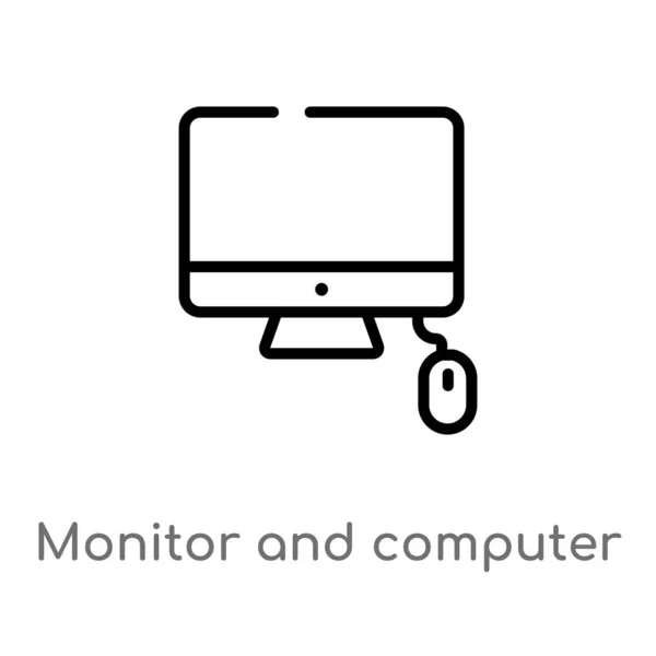 Aperçu Moniteur Icône Vectorielle Souris Ordinateur Illustration Isolée Élément Ligne — Image vectorielle