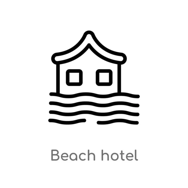 Outline Beach Hotel Vector Icon Isolated Black Simple Line Element — Stock Vector