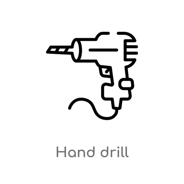 Outline Hand Drill Vector Icon Isolated Black Simple Line Element — Stock Vector