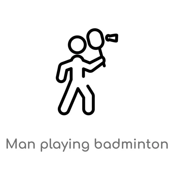 Contorno Hombre Jugando Icono Vector Bádminton Aislado Negro Simple Línea — Archivo Imágenes Vectoriales