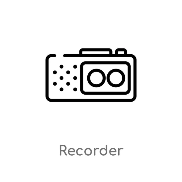 Outline Recorder Vector Icon Isolated Black Simple Line Element Illustration — Stock Vector