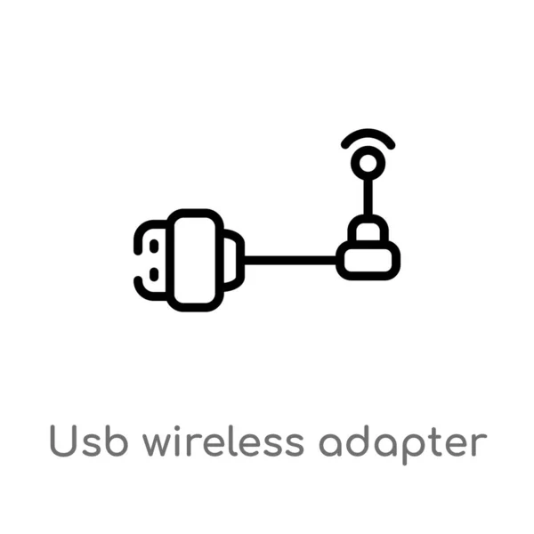 Overzicht Usb Draadloze Adapter Vector Pictogram Geïsoleerde Zwarte Eenvoudige Lijn — Stockvector