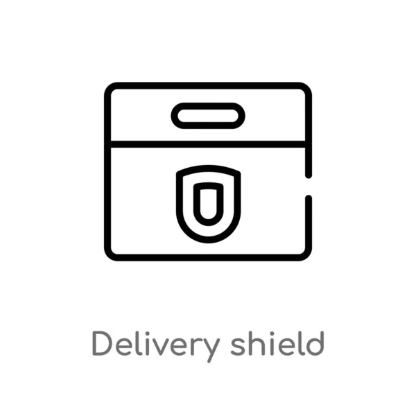 Outline Delivery Shield Vector Icon Isolated Black Simple Line Element — Stock Vector