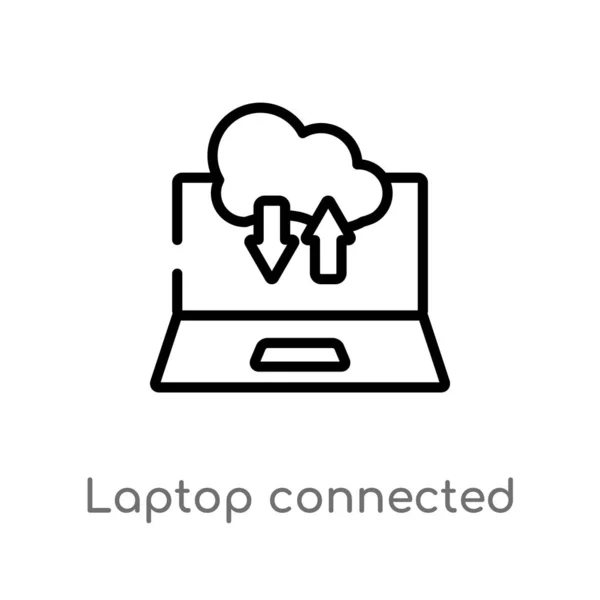 Umriss Laptop Mit Cloud Vektor Symbol Verbunden Vereinzelte Darstellung Schwarzer — Stockvektor