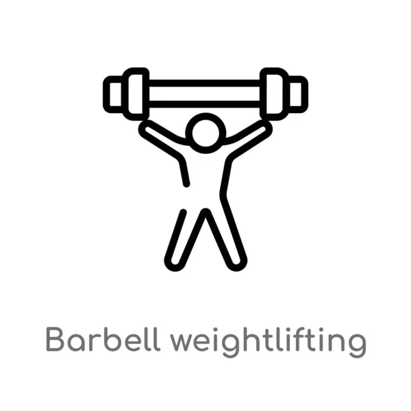 Outline Barbell Weightlifting Vector Icon Isolated Black Simple Line Element — Stock Vector