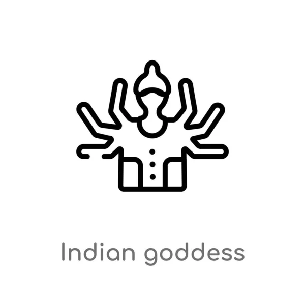 概述印度女神向量图标 从印度概念被隔绝的黑简单的线元素例证 可编辑的向量冲程印度女神图标在白色背景 — 图库矢量图片
