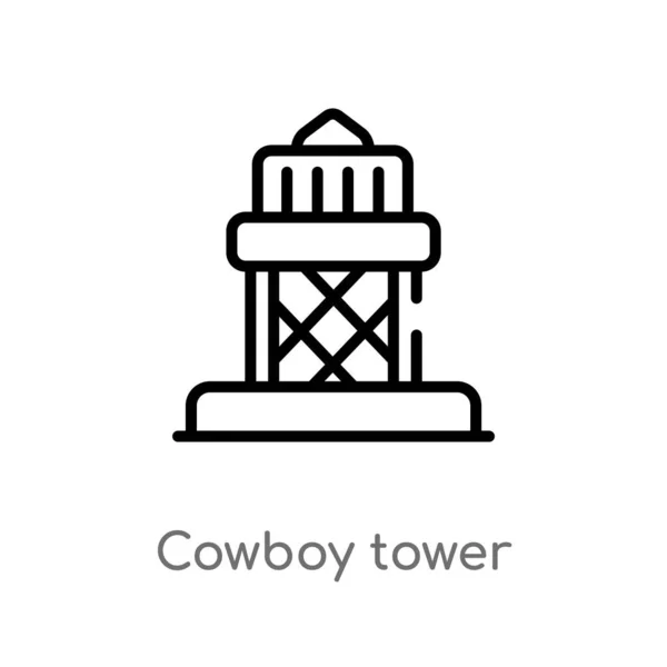Obrysová Ikona Vektoru Kovbojské Věže Izolovaná Černá Jednoduchá Čára Ilustrace — Stockový vektor