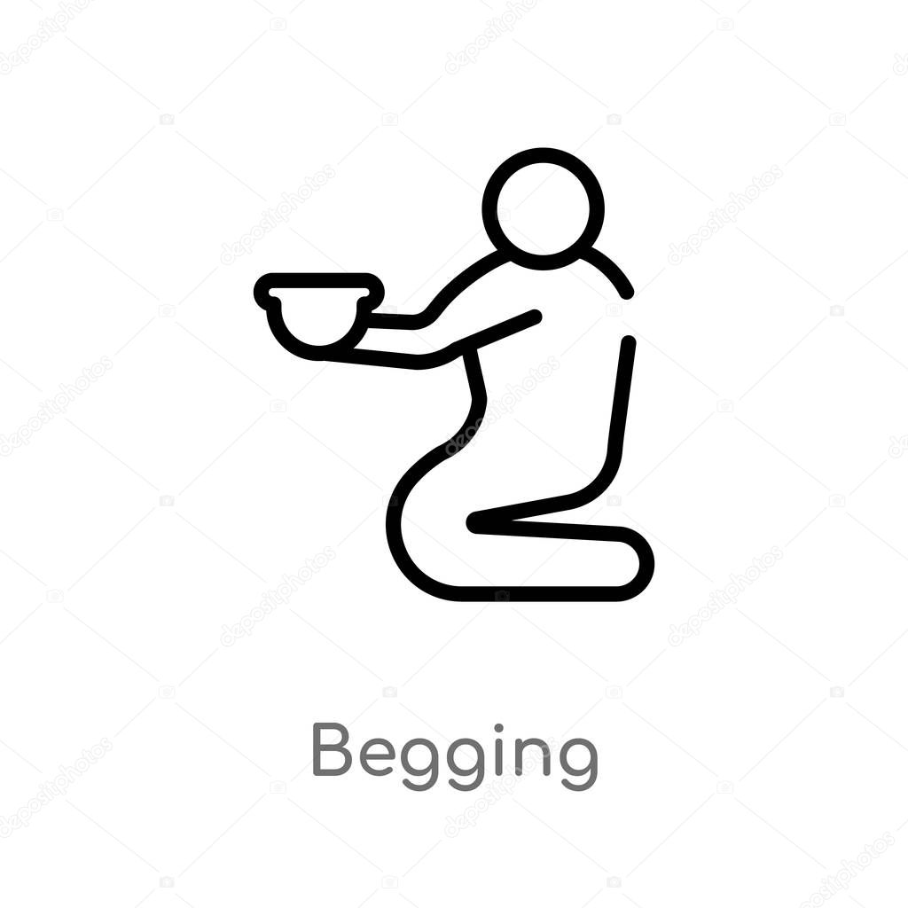Outline begging vector icon. isolated black simple line element illustration from humans concept. editable vector stroke begging icon on white background