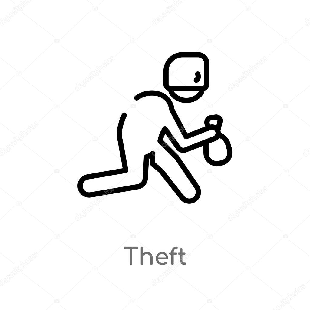 Outline theft vector icon. isolated black simple line element illustration from cyber concept. editable vector stroke theft icon on white background