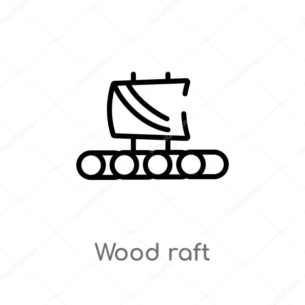 outline wood raft vector icon. isolated black simple line element illustration from nautical concept. editable vector stroke wood raft icon on white background