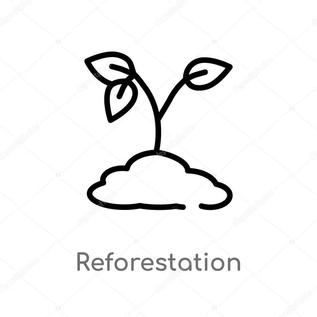 outline reforestation vector icon. isolated black simple line element illustration from charity concept. editable vector stroke reforestation icon on white background