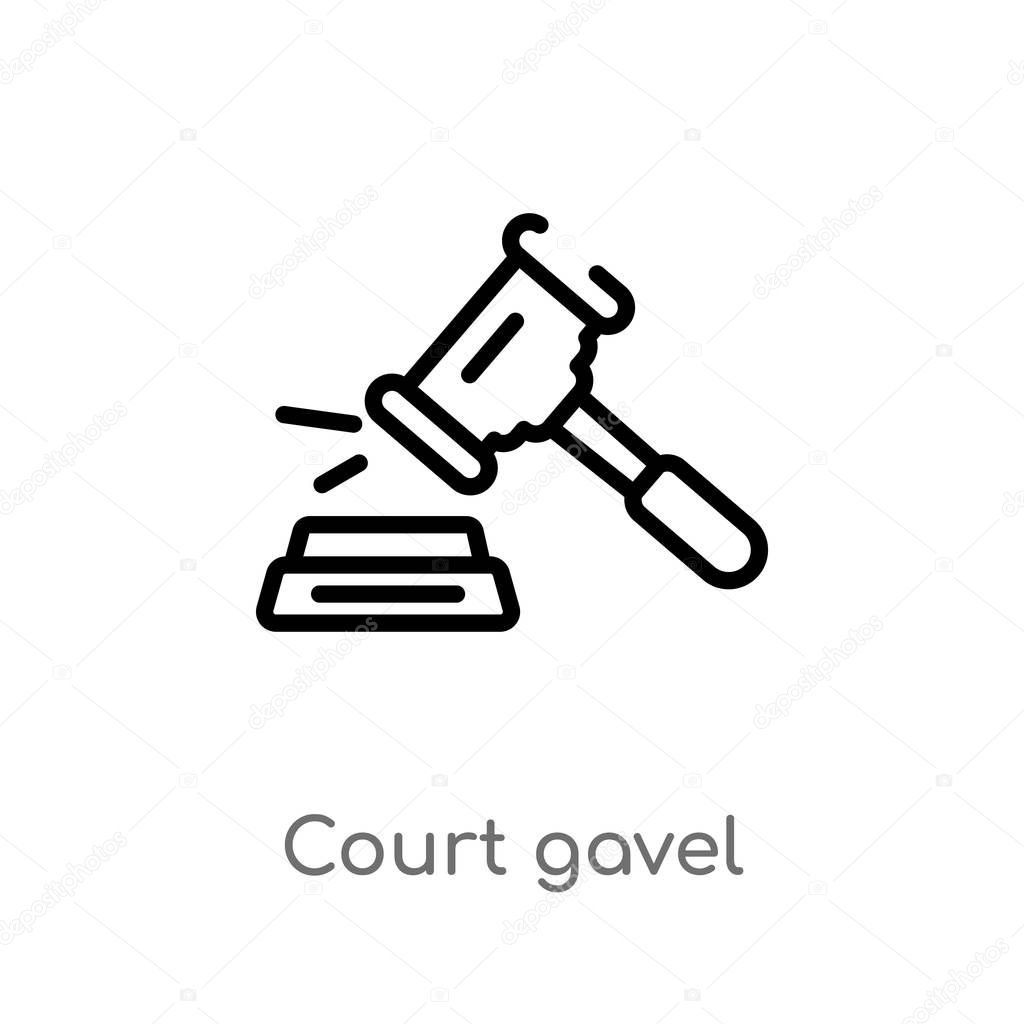 Outline court gavel vector icon. isolated black simple line element illustration from security concept. editable vector stroke court gavel icon on white background