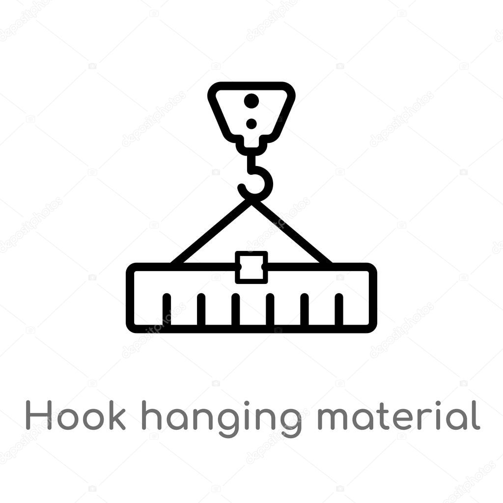 Outline hook hanging material vector icon. isolated black simple line element illustration from buildings concept. editable vector stroke hook hanging material icon on white background