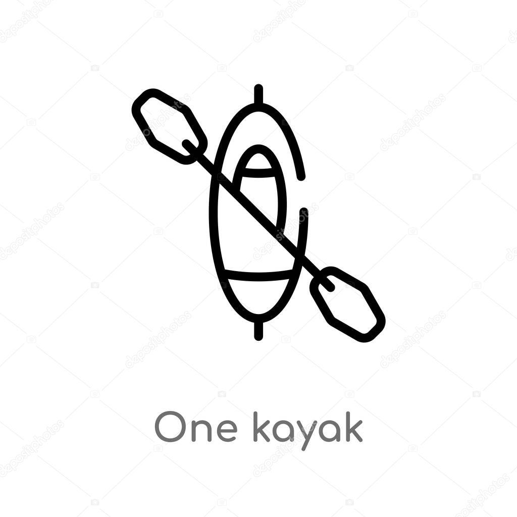 Outline one kayak vector icon. isolated black simple line element illustration from nautical concept. editable vector stroke one kayak icon on white background
