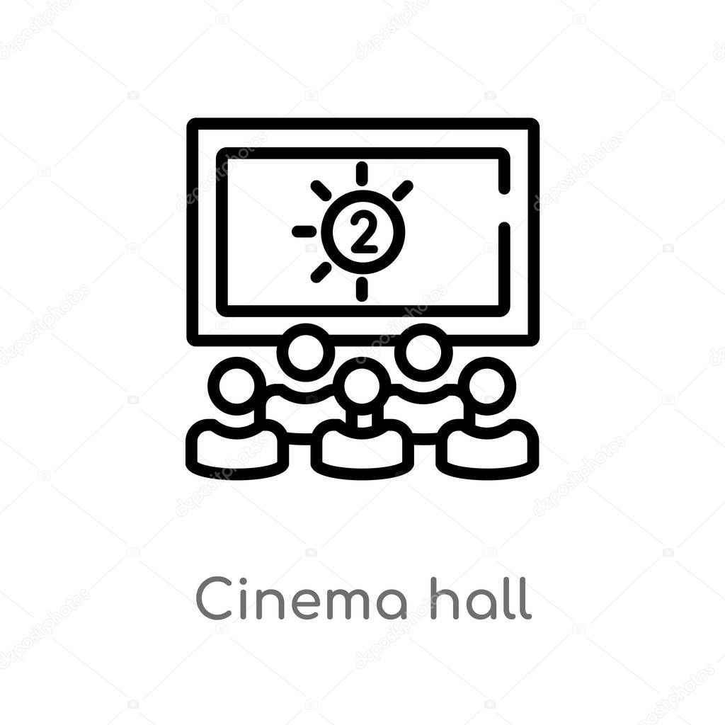 Outline cinema hall vector icon. isolated black simple line element illustration from user interface concept. editable vector stroke cinema hall icon on white background