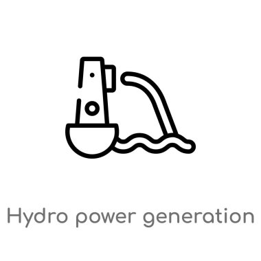 Anahat hidro güç üretimi vektör simgesi. basit izole hat eleman Sanayi kavramı siyah. Beyaz arka planda düzenlenebilir vektör kontur hidro güç üretimi simgesi