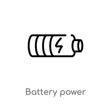 Pil güç vektör simgesi anahat. basit eleman illüstrasyon izole teknoloji kavramı siyah. Beyaz arka planda düzenlenebilir vektör kontur pil güç simgesi