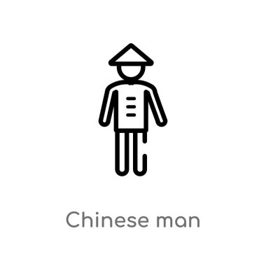 Anahat Çince adam vektör simgesi. basit eleman illüstrasyon izole insan kavramı siyah. Beyaz arka planda düzenlenebilir vektör kontur Çince adam simgesi