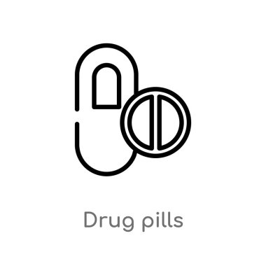 Anahat ilaç hapları vektör simgesi. basit izole hat eleman illüstrasyon tıbbi kavramı. Beyaz arka planda düzenlenebilir vektör kontur ilaç hapları simgesi