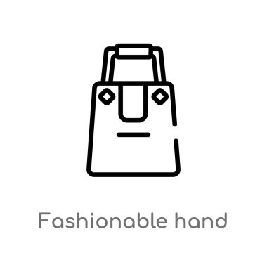 anahat moda el çantası vektör simgesi. moda kavramından izole siyah basit çizgi elemanı illüstrasyon. beyaz arka plan üzerinde editable vektör vuruşu moda el çantası simgesi