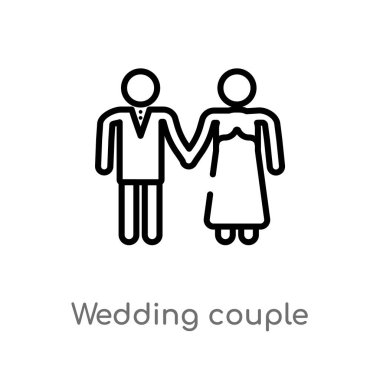 anahat düğün çift vektör simgesi. doğum günü partisi ve düğün konsepti nden izole siyah basit çizgi elemanı illüstrasyon. beyaz arka plan üzerinde değiştirilebilir vektör vuruş düğün çift simgesi