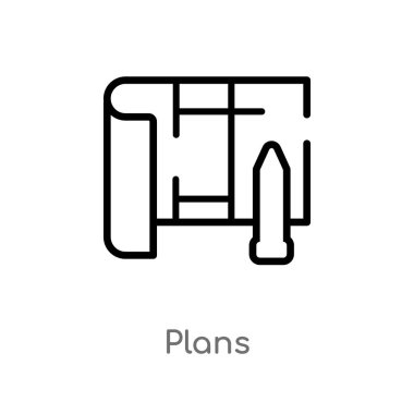 Anahat planları vektör simgesi. basit çizgi eleman illüstrasyon izole gayrimenkul kavramı. Beyaz arka planda düzenlenebilir vektör kontur planları simgesi
