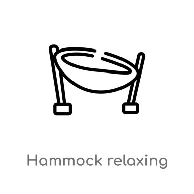 Anahat Hammock rahatlatıcı vektör simgesi. basit çizgi eleman illüstrasyon izole kavramı siyah. Beyaz arka planda düzenlenebilir vektör kontur hamak rahatlatıcı simgesi