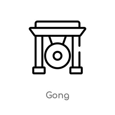 gong vektör simgesini anahat. asya kavramından izole siyah basit çizgi elemanı illüstrasyon. beyaz arka planda değiştirilebilir vektör kontur gong simgesi