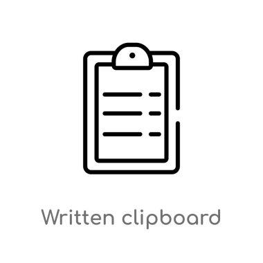 yazılı pano vektör simgesini anahat. eğitim kavramından izole siyah basit çizgi elemanı illüstrasyon. beyaz arka planda editable vektör vuruşu yazılı pano simgesi