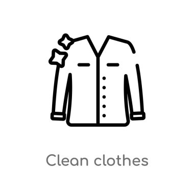 temiz giysi vektör simgesini anahat. temizlik kavramından izole siyah basit çizgi elemanı illüstrasyon. beyaz arka plan üzerinde değiştirilebilir vektör vuruşu temiz giysi simgesi