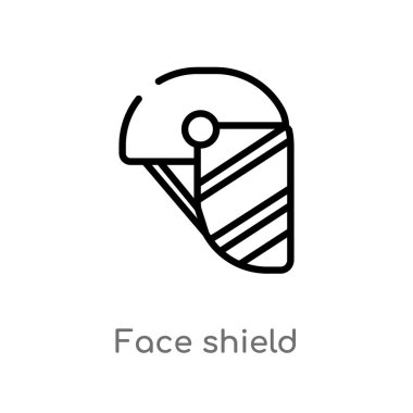 Anahat yüz kalkan vektör simgesi. basit eleman illüstrasyon izole teknoloji kavramı siyah. Beyaz arka planda düzenlenebilir vektör kontur yüz kalkanı simgesi