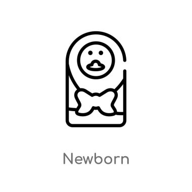 Anahat yenidoğan vektör simgesi. Çocuk ve bebek kavramı izole siyah basit hat eleman illüstrasyon. Beyaz arka planda düzenlenebilir vektör kontur yenidoğan simgesi