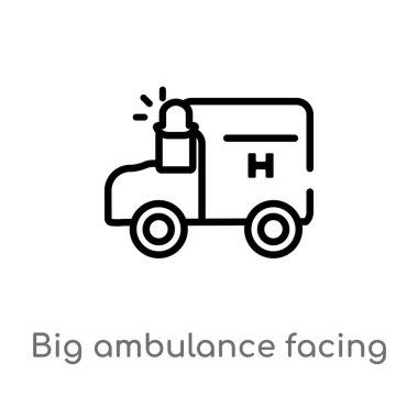 büyük ambulans sol vektör simgesi bakan anahat. Basit hat eleman illüstrasyon izole mekanik kavramı. düzenlenebilir vektör kontur büyük ambulans beyaz arka planda sol simgesine bakacak