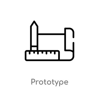 prototip vektör simgesini anahat. crowdfunding kavramından izole siyah basit çizgi elemanı illüstrasyon. beyaz arka plan üzerinde değiştirilebilir vektör kontur prototip simgesi