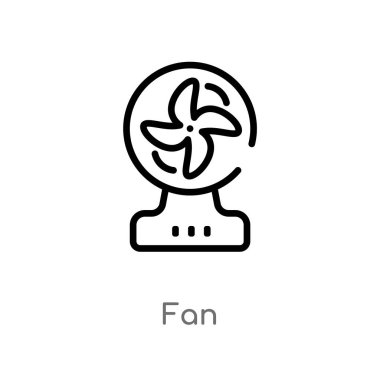 Anahat fan vektör simgesi. Basit hat eleman illüstrasyon izole akıllı ev kavramı. Beyaz arka planda düzenlenebilir vektör kontur fan simgesi