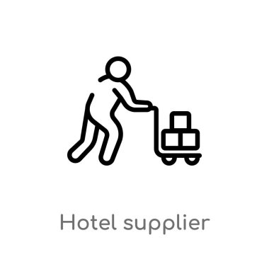 Anahat otel Tedarikçi vektör simgesi. insanlar izole basit çizgi eleman kavramı siyah. Beyaz arka planda düzenlenebilir vektör kontur otel tedarikçisi simgesi