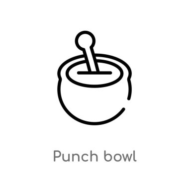 Anahat yumruk kase vektör simgesi. kolay izole hat eleman illüstrasyon mezuniyet ve eğitim kavramı siyah. Beyaz arka planda düzenlenebilir vektör kontur yumruk kase simgesi