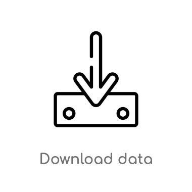 veri vektör simgesini anahat la indirin. kullanıcı arabirimi kavramından izole siyah basit çizgi öğesi illüstrasyon. beyaz arka planda değiştirilebilir vektör vuruşu indirme veri simgesi