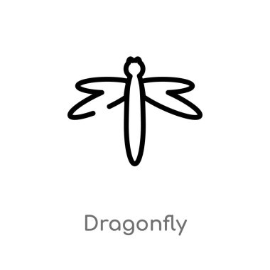 Anahat Dragonfly vektör simgesi. basit çizgi eleman illüstrasyon izole konsept siyah. Beyaz arka planda düzenlenebilir vektör kontur yusufçuk simgesi