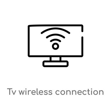 TV kablosuz bağlantı vektör simgesi anahat. nihai glyphicons kavramı izole siyah basit çizgi eleman. Beyaz arka planda düzenlenebilir vektör kontur TV kablosuz bağlantı simgesi