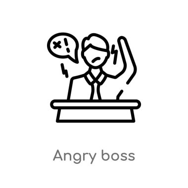 kızgın patron vektör simgesini anahat. iş kavramından izole siyah basit çizgi öğesi illüstrasyon. beyaz arka plan üzerinde değiştirilebilir vektör vuruşu kızgın patron simgesi