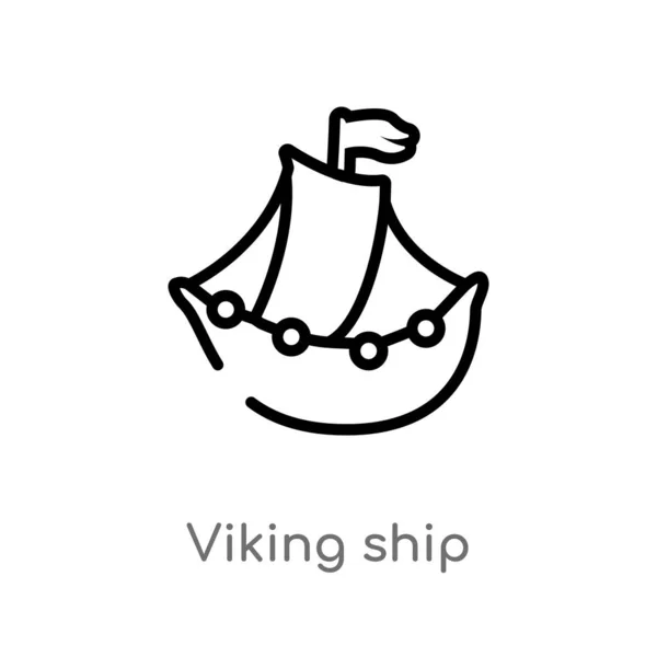 Outline Viking Ship Vector Icon Isolated Black Simple Line Element — Stock Vector