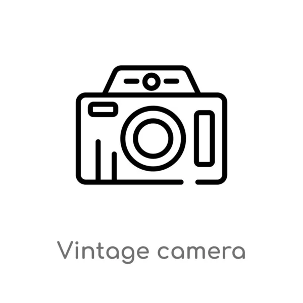 Umriss Vintage Kamera Vektor Symbol Isolierte Darstellung Schwarzer Einfacher Linien — Stockvektor