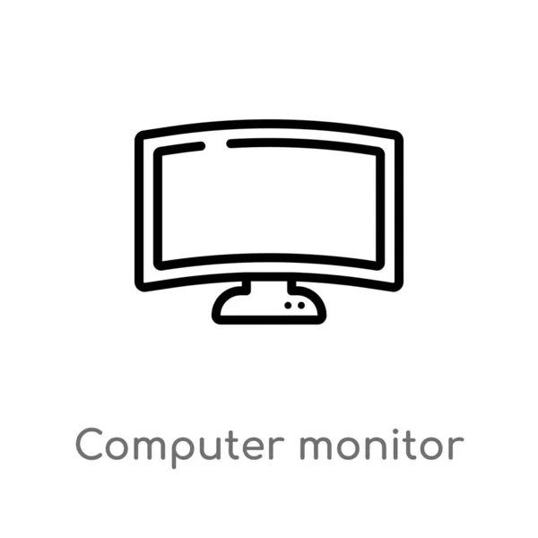 Outline Computer Monitor Vector Icon Isolated Black Simple Line Element — Stock Vector