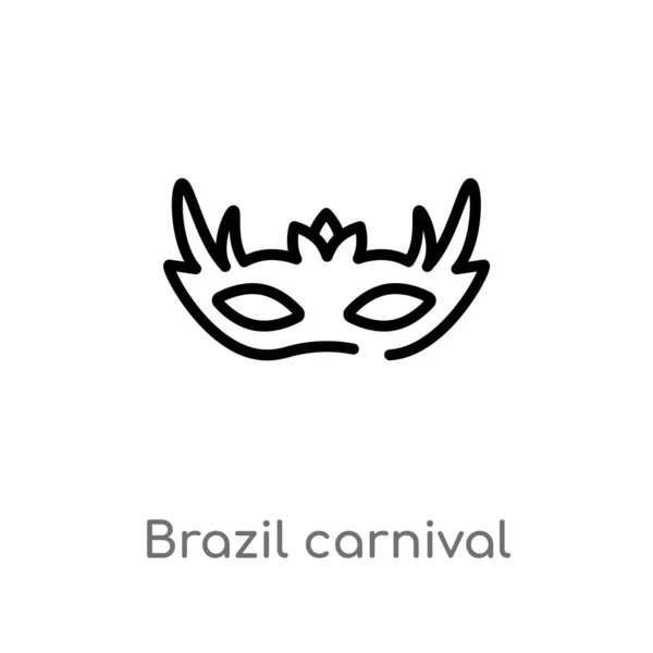 Contorno Brasiliana Maschera Carnevale Icona Vettoriale Isolato Nero Semplice Linea — Vettoriale Stock